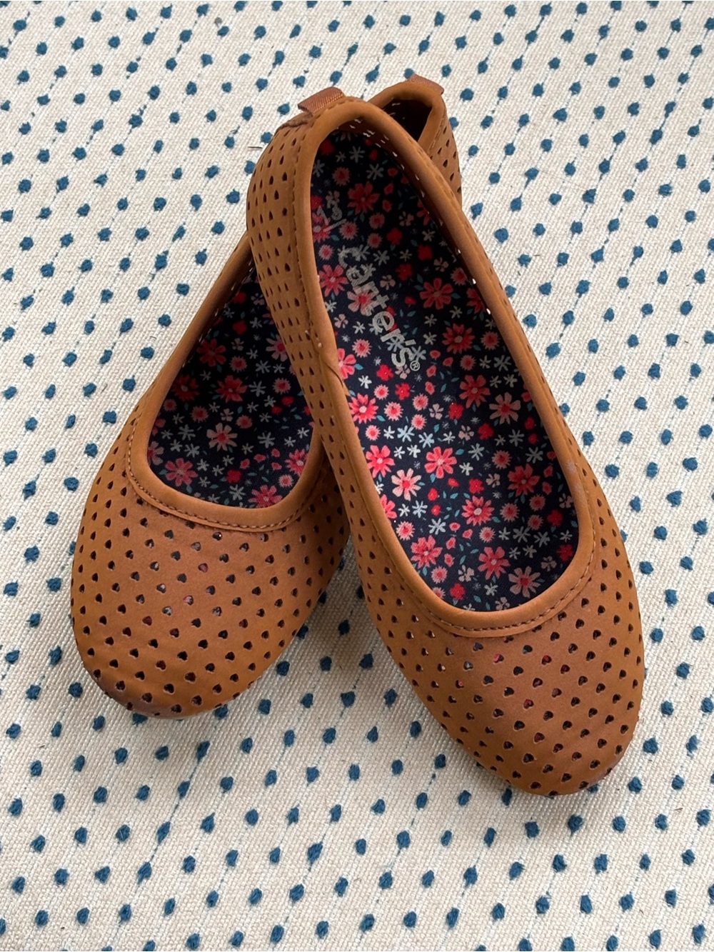 Carter's Tan Perforated Ballet Flats with Floral Insole